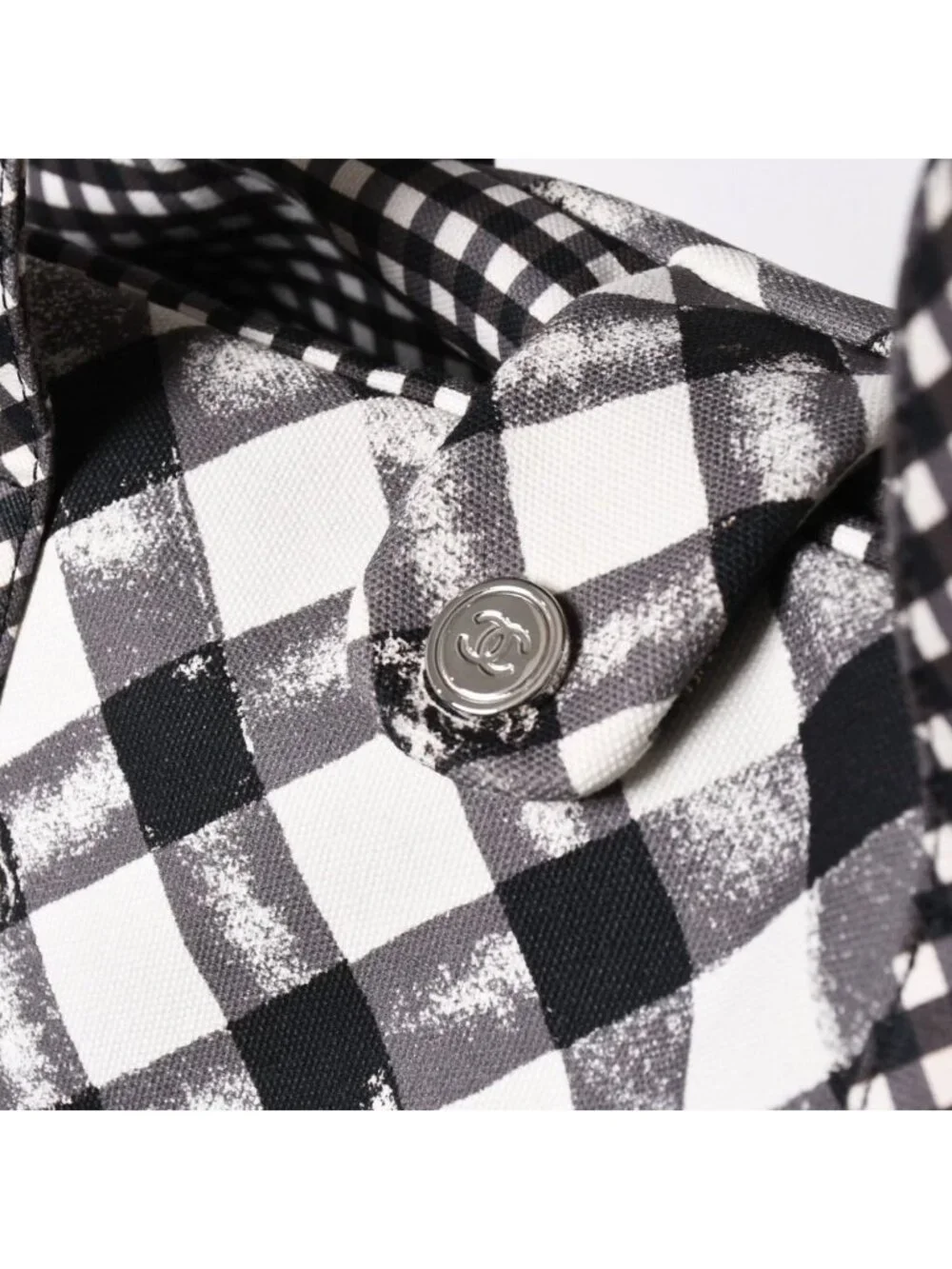 Chanel Cruise Line Gingham Check Tote Boston Bag White Black CC Logo Silver